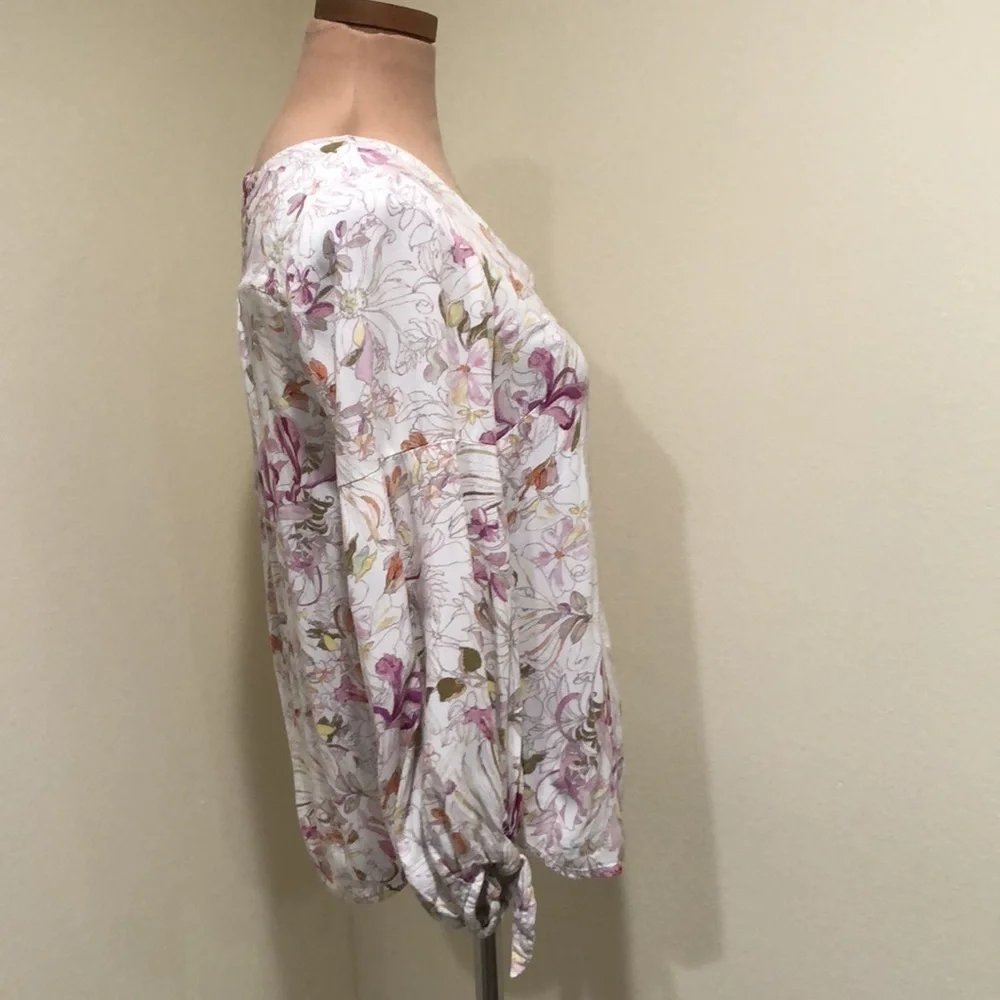 Anthropologie Maeve Pernille Top Blouse Size XS Cream Floral Puff Lantern Sleeve